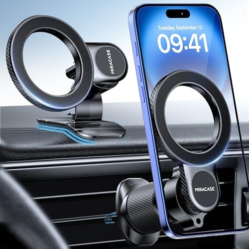 Miracase for MagSafe Car Mount【Won’t Block Vent & 20 Strongest Magnets】 Magnetic Phone Holder for Car Phone Holder Mount Dash for Car Accessories for Women Men for iPhone 17 Pro Max Air 16 15 14 13 12