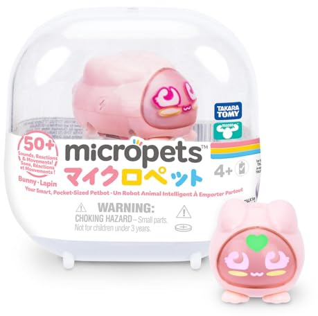 Micropets Bunny Interactive Electronic Robot Pet, 50+ Reactions | 5 levels of pet play with lights, sounds, reactions and movement; kawaii collectible toy for ages 4+