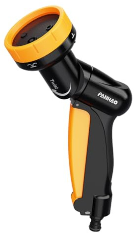 FANHAO Pistola de riego 2 en 1 giratoria para manguera de jardín, Pistola riego jardín en ABS+PP resistente, 4 tipos de chorro, gatillo ergonómico para regar el césped y plantas, lavar automóviles