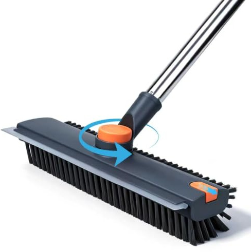 Lumora Floor Scrubbing Brush with 52Inch Long Handle, Heavy Duty Grout Scrub Brush with Stiff Brush Bristles, Squeegee Brush for Cleaning Indoor Floor, Deck Tile