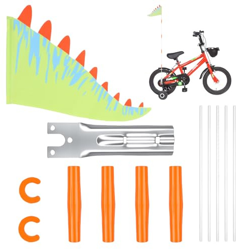 XIANJIA Fahrradfahne für Kinder, Höhenverstellbare Fahrradfahne(166,5CM) | Kinderfahrradflagge mit Halterung, Fahrradwimpel für Jungen und Mädchen zum Radfahren im Freien, Grüne Cartoon-Warnflagge