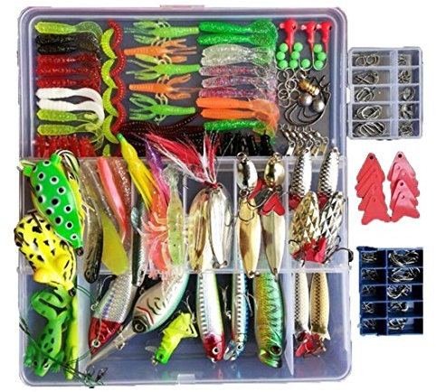 Afishup Leurres de pêche Kit 273 pcs/lot Boîte d'accessoires Poissons-nateurs Spinnerbaits Minnow Popper Crayon en Métal dur Jigs Crochets de Pêche 2 Leurres Grenouille Appât