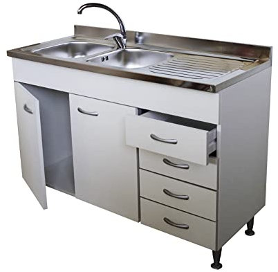 Mueble de cocina con 2 puertas y cajonera derecha, con fregadero inoxidable 120, base de fregadero modular