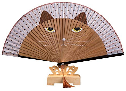 VOSAREA Hand Fans for Women Foldable Cat Hand Fan Cartoon Cat Folding Silk Fan Women Folding Fan hand holding fans handheld fan for table chinese folding fans window summer child Wooden
