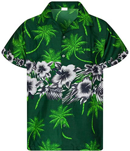 King Kameha Funky Chemise-Hawaienne, Manche-Courte, Flower-Chest, Vert, XXL