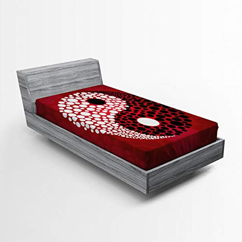 ABAKUHAUS Ying Yang Spannbetttuch, Abstrakt Cosmos Sign, Soft Dekorativer Stoff Bettwäsche Rund-um Elastischer Gummizug, 90 x 200 cm, Rot