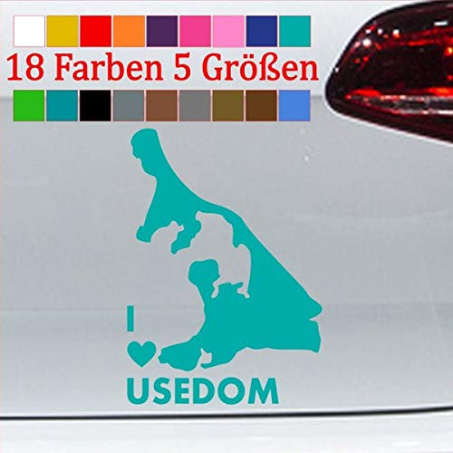 generisch Usedom Aufkleber Ostseeinsel Urlaub Camping KFZ Umriß I Love Auto Kontur 54-Türkis 8,5x6cm