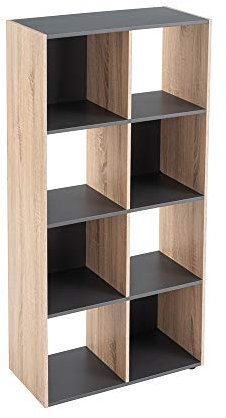 LOLAhome Estantería Cubo, Librería de 8 Cubos Laminada Gris y Natural, Adecuada para Estudio, Oficina, Sala de Estar, Dormitorio de 120x60x29 cm