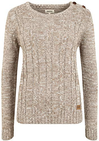 OXMO OXPhia Damen Strickpullover Grobstrick Pullover mit Rundhals-Ausschnitt 100% Baumwolle Regular fit, Größe:L, Farbe:Dune (795409)