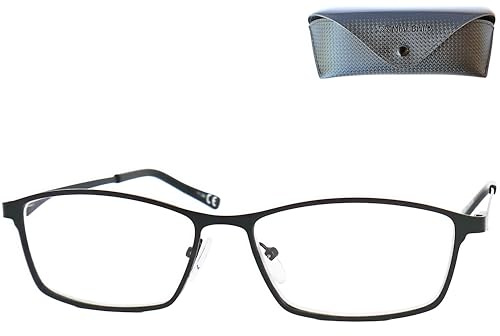 Elegante Metall-Lesebrille rechteckig mit Etui für Damen und Herren | Schmale eckige Vollrandfassung, 25 g, mit Federscharnieren und Nasenpads – klassische Fertiglesehilfe