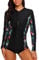 Charmo Ladies Front Zip Rash Guard UV Protection Rash Vest Floral Printed Swim Shirt Black Floral XXL