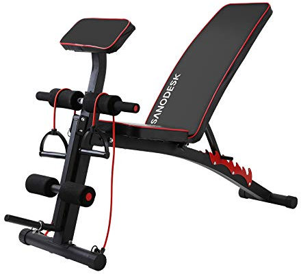 SANODESK Hantelbank, Training Fitness Bank, Multifunktion Bank mit verstellbarer Rückenlehne/Beinfixierung, für Ganzkörperübungen, Heim-Fitnessstudio HB101