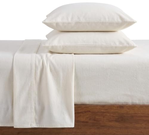 Eddie Bauer - Flannel Sheets Full Size, Anti-Pilling & Wrinkle Resistant Cotton, Touchably Soft for All-Season Comfort - Bed Sheets with Matching Pillowcases & Fitted Sheet (Solid Ivory)