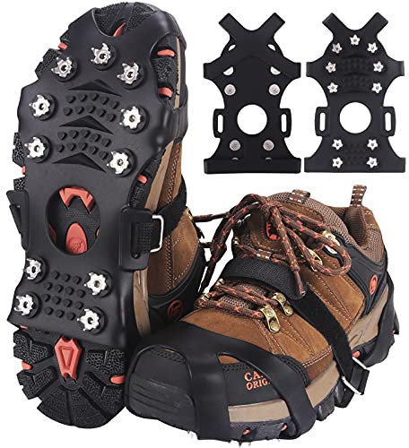 Trusiel Spikes für Schuhe, Schuhspikes 11-Stud Ice Klampen Schuhkrallen Schneeketten Spikes Steigeisen Slip-on Stretch Schuhe Spikes für EIS und Winter Outdoor Sports Klettern (M)