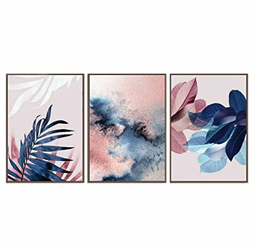 Feuille Murale Art Abstrait Aquarelle Murale Tableaux Toile tableau Peinture Blush Rose Bleu Marine Decoration Tropical Affiches Et Gravures Peintures Salon Decoration Sans Cadre 50×70cm×3pcs