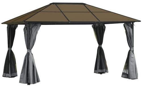 Outsunny Pavillon 4 x 3m Gartenpavillon Gazebo Gartenzelt Partyzelt mit Seitenteilen, Netzseiten, PC Dach Alu Dunkelgrau