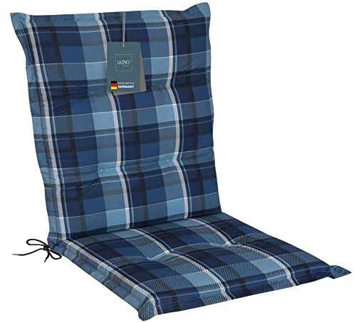 LILENO HOME Gartenstuhl Auflagen als [1er Set - Niedriglehner] in Karo Blau - Bequeme Liegen als Sitzauflagen für Gartenmöbel - Stuhlkissen für Gartenstühle und Klappstühle