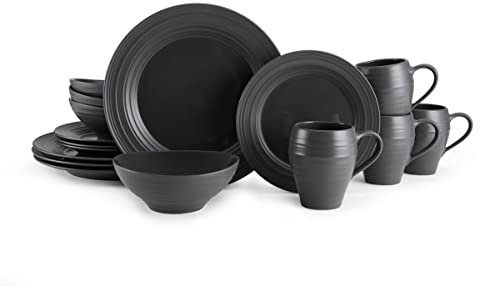 Mikasa Swirl 16 Piece Dinnerware Set, Service for 4, Graphite