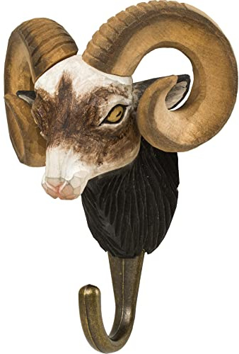 WILDLIFEGARDEN WG4548 Haken Widder - Handgeschnitzt Tierhaken aus Holz und Metall - die Haustiersammlung