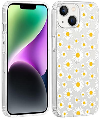 32nd Floral Gel Series - Transparent Clear Case with Floral Design for Apple iPhone 14 Plus (6.7), Hard Back Cover with TPU Gel Edges - Daisy