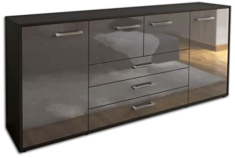Lqliving Kommode Sideboard Eliana, Korpus in anthrazit matt, Front im Hochglanz-Design Grau (180x79x35cm), inkl. Metall Griffen, Made in Germany