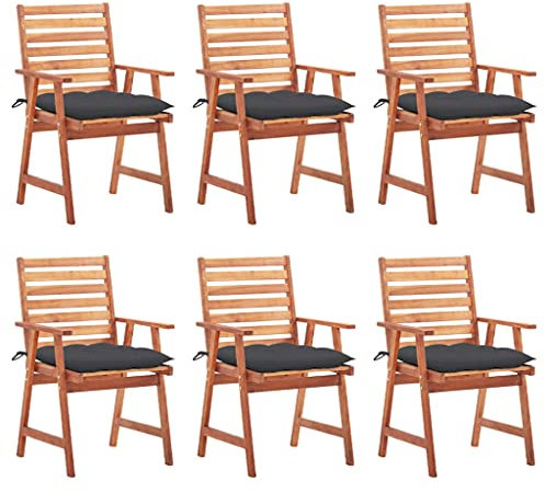 Makastle Gartensessel 6er Set Akazie Holz Stuhl Garten Sessel Essstuhl Stuhlset Balkonstühle Terrassenstühle Balkonsessel Gartenstuhl Lehnstuhl mit Kissen, 56 x 62 x 92 cm Anthrazit