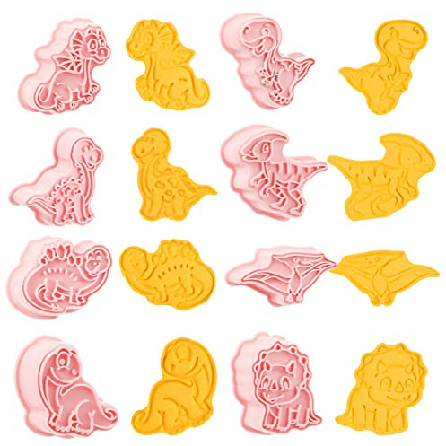 Vspek Ausstechformen Dinosaurier, 8 Stück 3D Keksausstecher Dinosaurier Plätzchen Ausstecher, Plätzchenausstecher für DIY Fondant Teig Gebäck, Plätzchenformen für Kinder