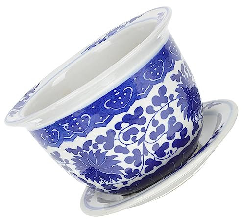Yardwe 1 Jeu Bol Contenant des Fleurs Pot De Fleurs en Porcelaine Cache-Pot en Porcelaine Bleu Et Blanc Cache-Pot Décoratif Jardinière Succulente Juteux Céramique Pot De Semis