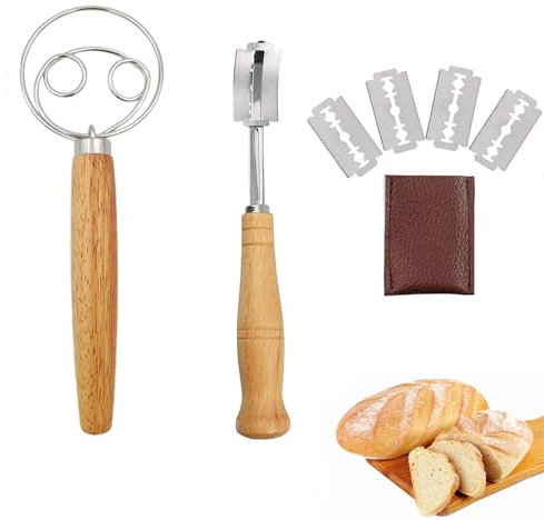 Cuchilla Panadero, Cuchillo para Masa, Cuchillo de Baguette, Mango de Madera Batidora, Batidora Danesa de Masa Manual, Batidora de Masa Manual, Corte de Pan Panaderos, Con 5 Cuchillas, Para Cortar