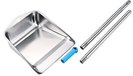 Homoyoyo Metal Recogedor De Acero Inoxidable Recogedores De Interior Pala De Basura Cubo De Basura De Mango Largo Recogedor Metalico Herramienta De Limpieza Vertical Oficina El Plastico