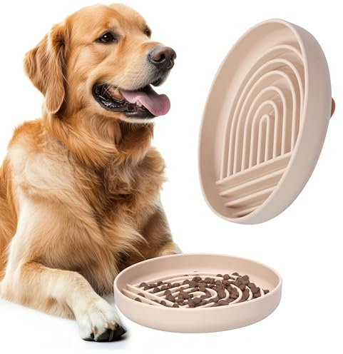 Happilax Antischlingnapf für Hunde – Silikon-Futternapf für langsames Fressen – Fördert Verdauung & mentale Stimulation – Sicher & leicht zu reinigen – 25x4x18 cm, Beige