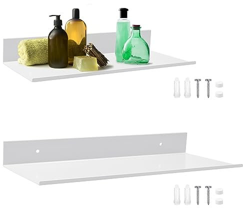 LIMITADA 2 Pcs Étagere Blanche Murale 30 et 40cm Tablette Flottante Blanche Rectangulaire Étagere Murale Flottante en Métal Planche Murale Blanche Étagère Suspendue Blanche pour Cuisine Salle de Bain