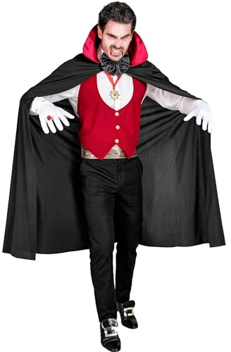 W WIDMANN MILANO Party Fashion - Vampir Kostüm Set | Mit Weste, Kummerbund, Fliege, Umhang, Handschuhen & Medaillon, Gothic-Look für Halloween & Karneval