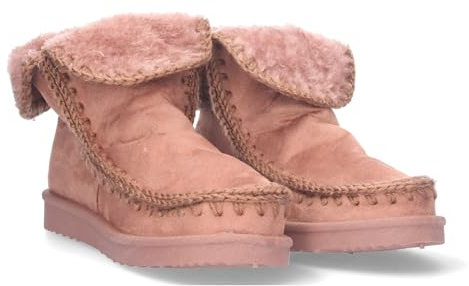 shoes&blues.es Flacher Damen-Stiefel im australischen Stil, Samt, Pelzfutter mit runder Spitze., Rosa, 39 EU