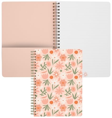 Steel Mill & Co Cute Mini Spiral Notebook, 8.25 x 6.25 Journal with Durable Hardcover and 160 Lined Pages, Star Floral, Blush