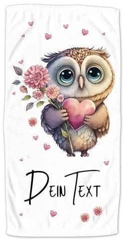 GRAZDesign Valentinstag Handtuch Badetuch mit Namen personalisiert Eule Duschtuch als Geschenk für Verliebte Paare - kuschelig weich - 140x70cm