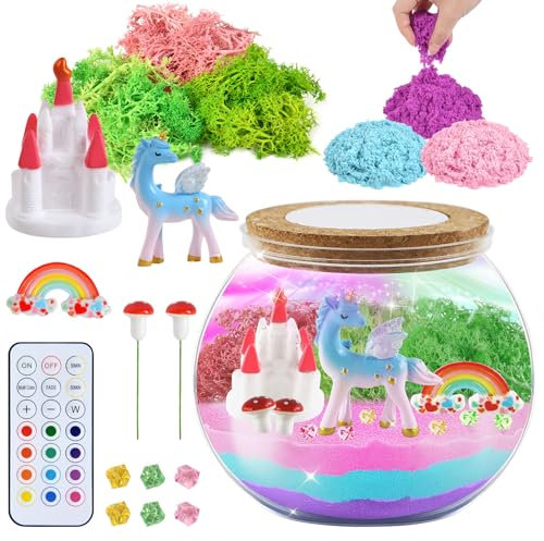 OSDUE Einhorn-Geschenke für Mädchen, Einhorn Terrarium Set für Kinder, DIY Einhorn Spielzeug für Mädchen, Weihnachten Bastelset für Kinder mit Nachtlicht Lampe für Mädchen Alter 4-12 Junge und Mädchen