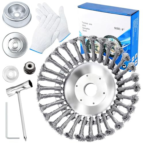 Profi Unkrautbürste für Freischneider mit 25,4mm Bohrung, Unkrautbürste für Rasentrimmer, Wildkrautbürste für Motorsense Rasentrimmer, Drahtbürste Freischneider Inkl. Installationszubehör (8 Zoll)