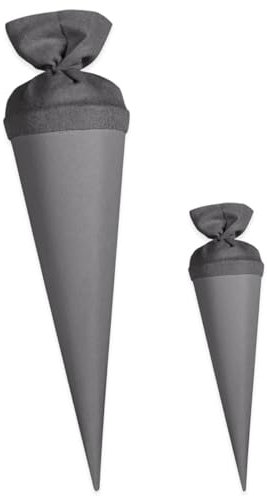 itenga Bastelschultüte Set 70cm und 35cm Geschwisterschultüte - Schultütenrohling Zuckertüte Schultüte 70cm und 35cm im Set rund mit Filzverschluss (grau)