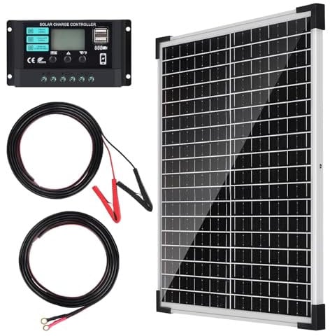 【25W Pannello Solare 12V Kit】DERUXI 25W Kit Pannello Solare 12V: 25W Pannello Solare Monocristallini+Regolatore di Carica 10A+Cavo con Morsetti a Coccodrillo+Cavo di Batteria per Veicoli Barche Camper
