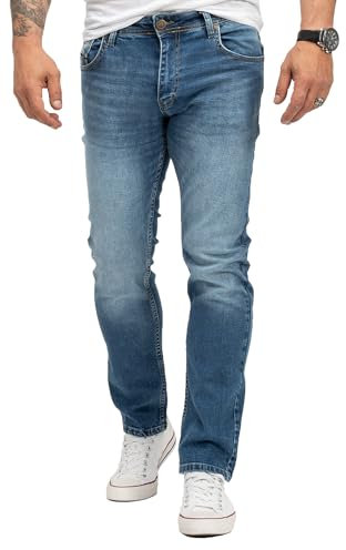 Lorenzo Loren Herren Jeans Regular Fit Stretch Jeans Männerhose Herrenjeans Denim Hosen Herrenhose Straight Cut Stonewashed LL-4002 Blau W36 L32