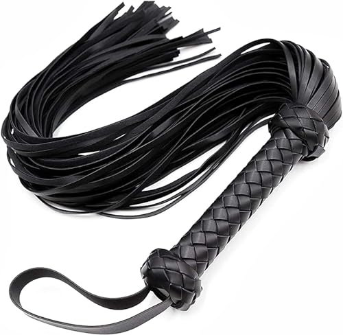 stoqucel Frusta artificiale con nappa in pelle, frusta da equitazione, frusta equestre, frusta per giochi di ruolo di coppia