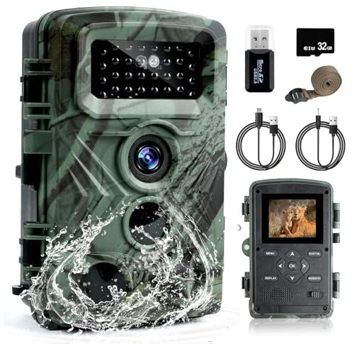 flintronic Wildkamera,2,7K 58MP HD Wildkamera mit 2.0 LCD-Bildschirm,0,3-0,6s Schnelle Trigger Nachtsicht Bewegungsmelder,mit 34 leuchtenden Infrarot-LEDs,mit 32G Speicherkart,120° Erfassungswinkel