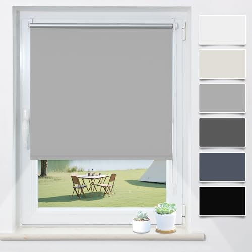 Verdunklungsrollo Klemmfix ohne Bohren Hellgrau B40 x H200cm(Stoffbreite 35cm) Rollos für Fenster ohne Bohren Thermo Rollo Verdunkelung Klemmrollo Thermorollo Seitenzugrollo Sonnen- & Hitzeschutz