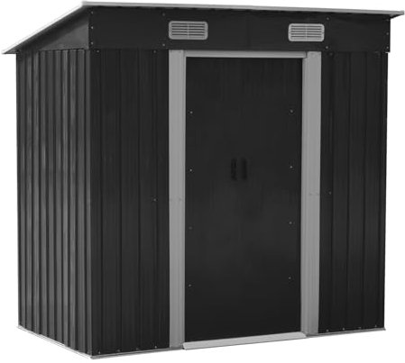 Outdoor Storage Shed Garden Utility Tool Storage House Backyard Lawn with Sliding Door, Green Sloped Pent Roof for Patio Backyard Bike Tool All-Weather 3 Sizes (Grey, 6wide*4Depth)