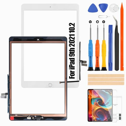 Atwist Touchscreen für iPad 9th Generation 2021 10.2” - für iPad 9 9th 2021 A2603 A2604 Digitalisierer Touch Bildschirm Glas Panel Werkzeug Reparatur Set (Weiß mit Home Button, Kein LCD)