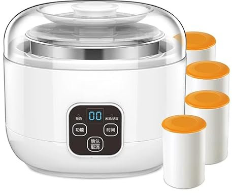 SONLED Digital Yogurt Maker, Intelligent Natto Fermentation Steamer, with Stainless Steel Inner Pot, 4 Ceramic Serving Cups, with Constant Temperature Control & Timer, for Yogurt, Rice Wine