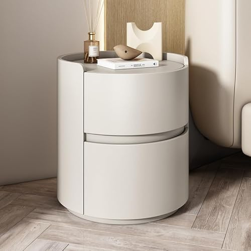 Comodino da notte rotondo, comodino esterno in pelle, set comodino in legno per camera da letto, comodino (beige)