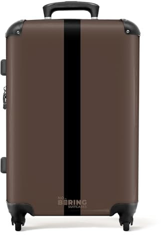NoBoringSuitcases.com® Reisekoffer 67cm 72L Reisetasche - Großer Hartschalenkoffer mit Rollen, Leichtgewicht Trolley, Koffer Groß für 20kg Gepäck mit Gestreift Motiv - Braun, Koffer für Flugzeug