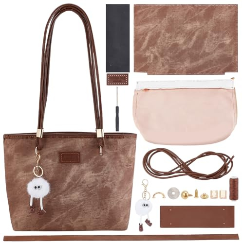 WEBEEDY DIY Tote Bag Making Kit DIY Handmade PU Leather Shoulder Bags Making Kit for Women Adult,Hand Stitched Leather Sewing Kit with Sewing Craft Tool and Instruction Craft Bag Making Supplies